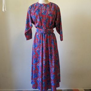 Vintage 80s belted floral dress
